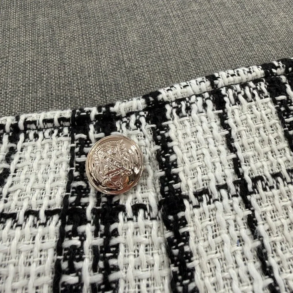 NEW! Frenchy Plaid Skort‎ Tweed Mini Skirt Black & White Zipper Size 2 Polyester